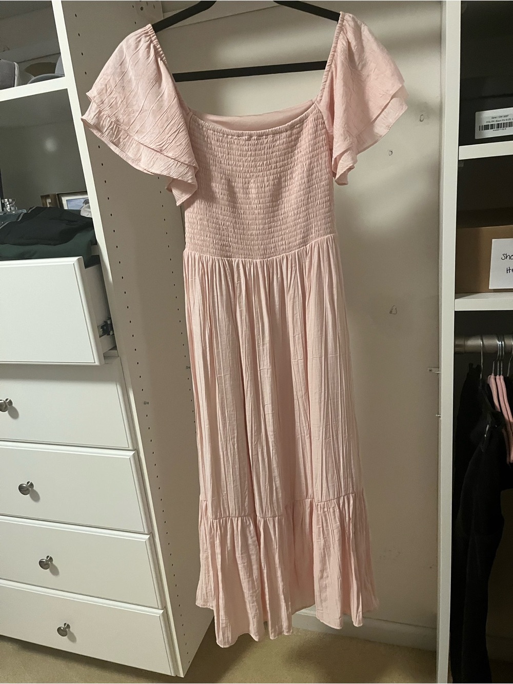 Pink Blush Light Pink Flutter-Sleeve Ruffle Hem Maternity Midi Dress